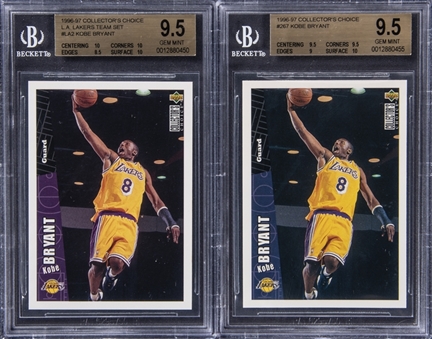 Lot Of (2) 1996-97 Collectors Choice Los Angeles Lakers Team Set #LA2 Kobe Bryant Rookie Card - BGS GEM MINT 9.5